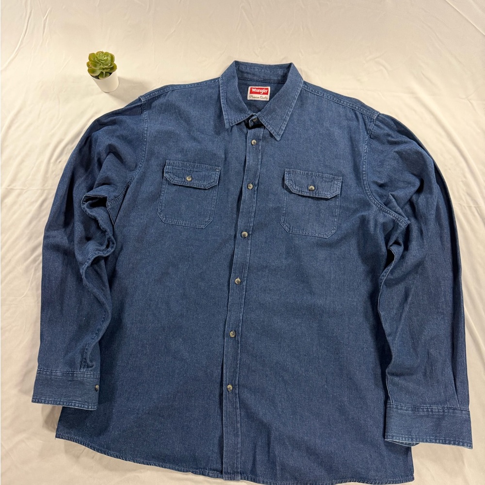Wrangler Premium Lightweight Jean Denim Shirt Button Up Long Sleeve Size 2XL